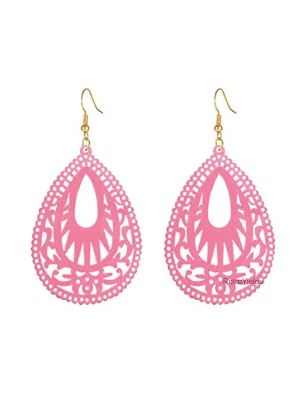 Bohemian Wood Drop Earrings Handmade Geometric Hollow Teardrop Lightweight